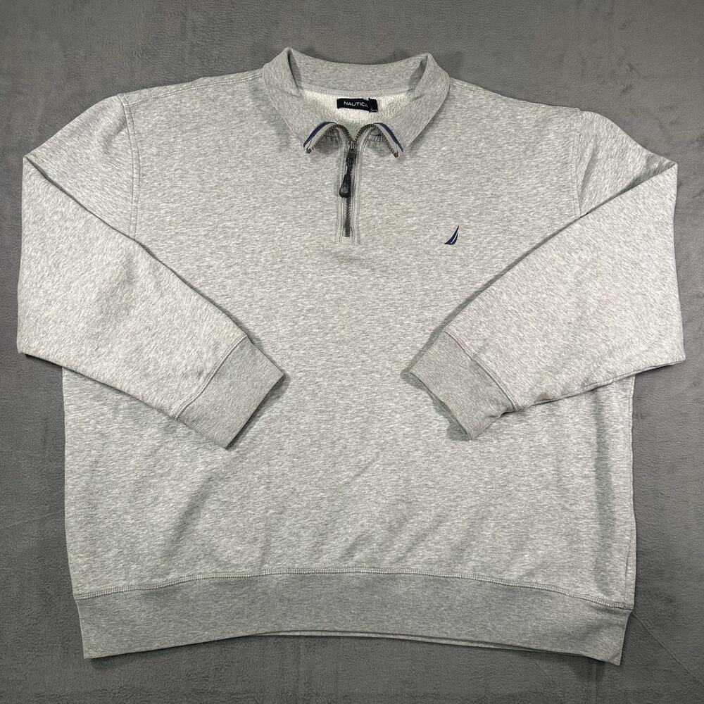 Nautica Quarter Zip Pullover Gray Men’s 3XL Cotton Blend Casual Sweatshirt